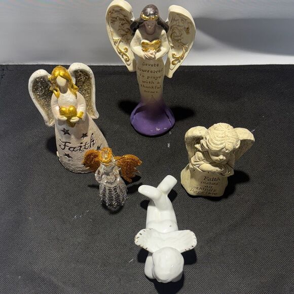 Set of Angel Figurines with Gold and Purple Accents - Picture 9 of 11